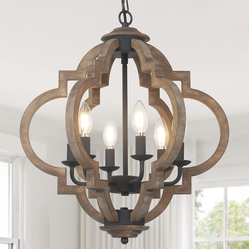 Farmhouse Chandeliers for Dining Room, 6-Light Rustic Dining Room Light Fixture Over Table, Wood Black Hanging Pendant Lights