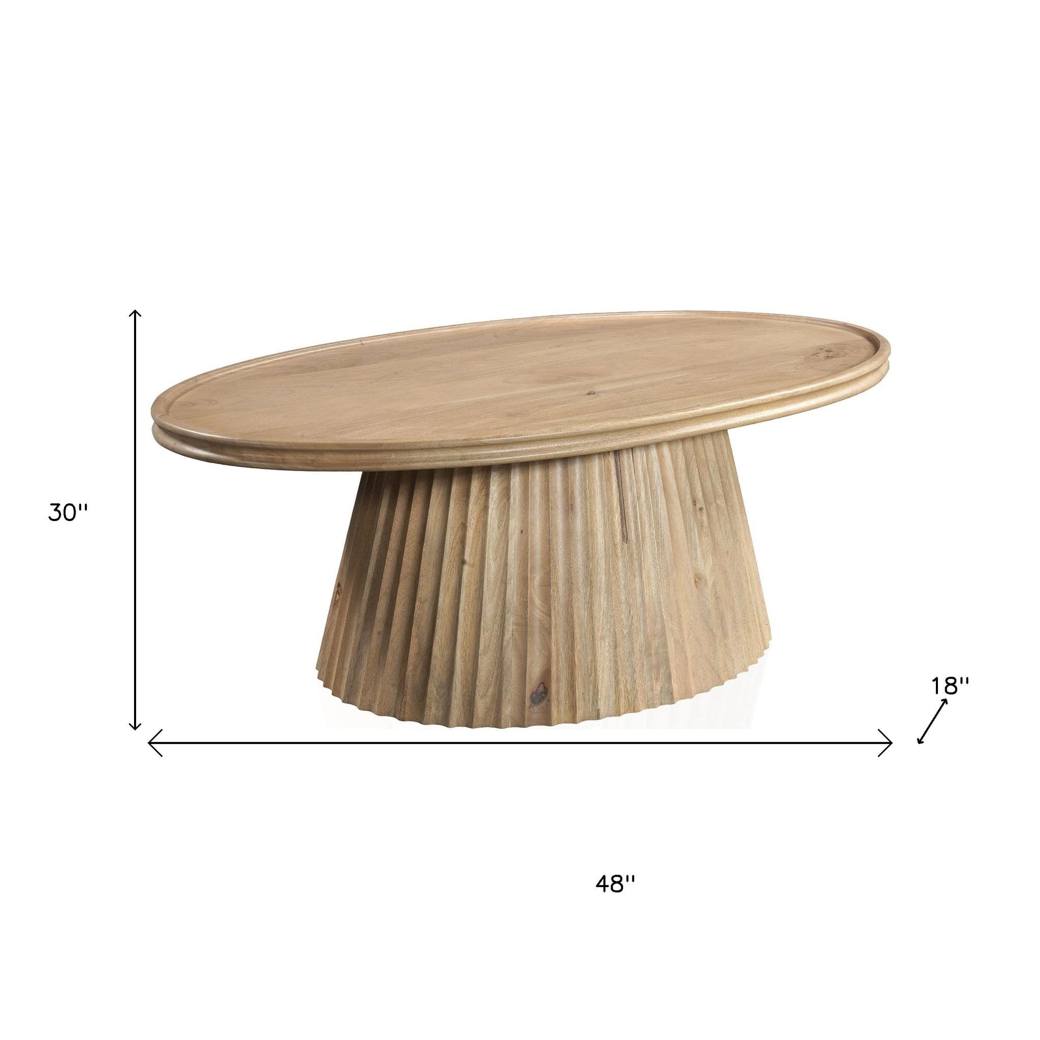 Solid Wood Oval Pedestal Coffee Table - Thumbnail 5