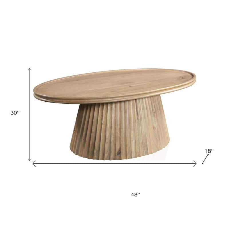 HomeRoots 48" Light Brown Solid Wood Oval Pedestal Coffee Table - 48.00 in. x 18.00 in. x 30.00 in.