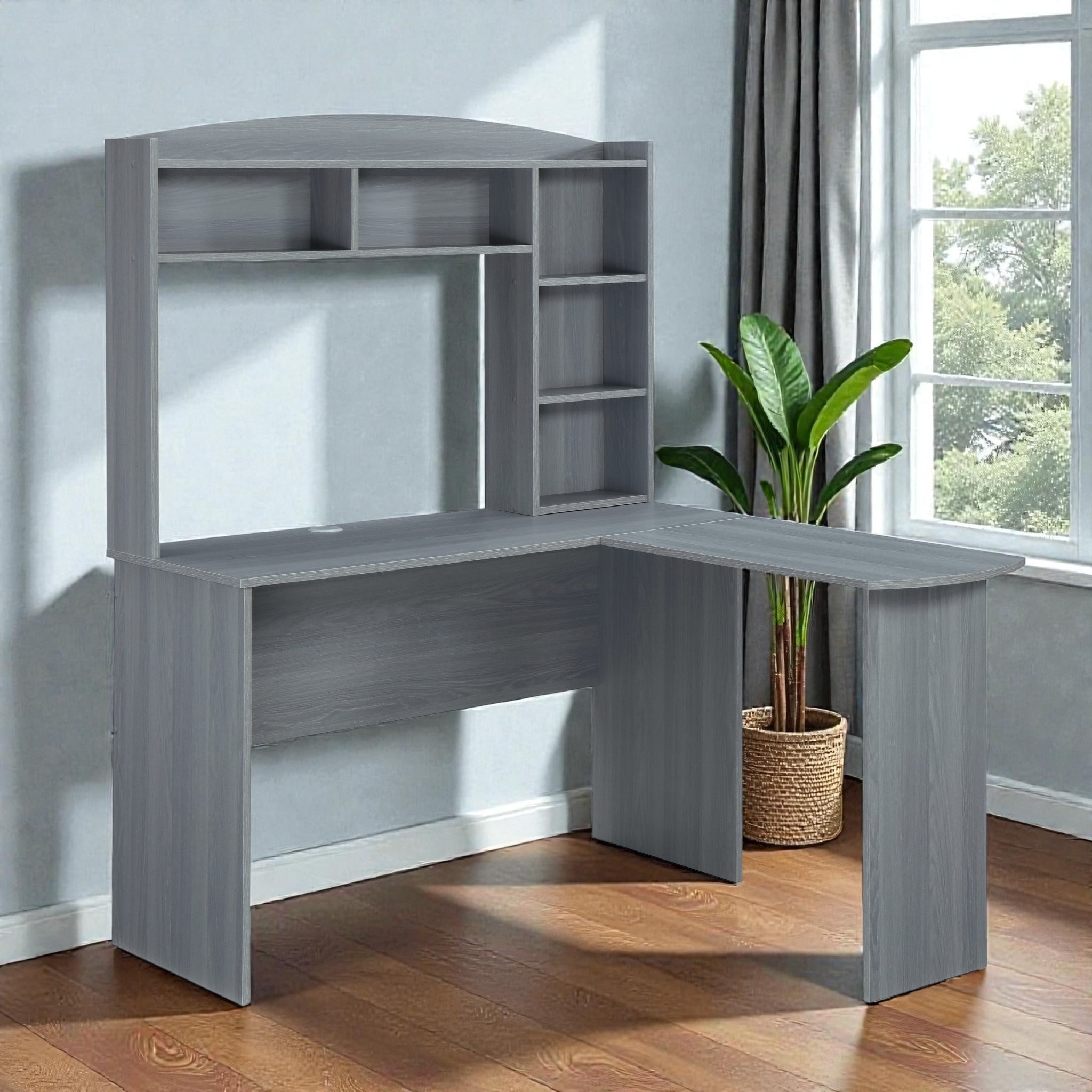 L Shaped Computer Desk with Hutch and Open Shelves, Corner Office Desk with Storage for Home Office Workspace