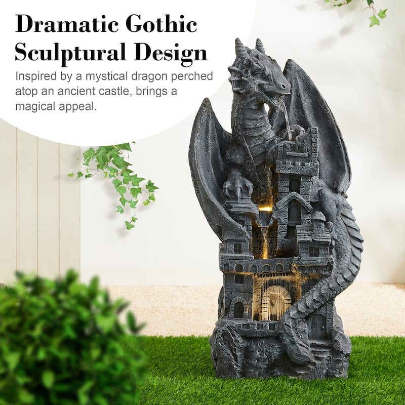 Glitzhome 36.5"H LED Mystical Gothic Dragon 4-Tier Polyresin Outdoor Floor Fountain - 36.5"