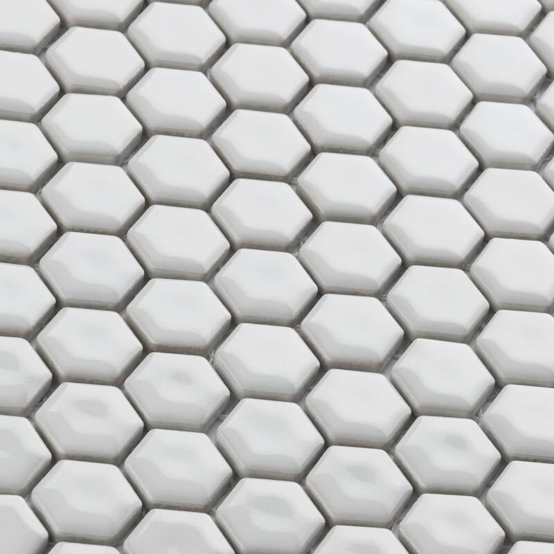Merola Tile Colmena Hex Glossy White 11-1/2" x 11-5/8" Porcelain Mosaic Floor and Wall Tile
