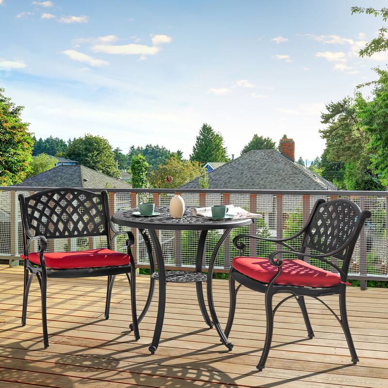 Outdoor 2-Person Cast Aluminum Bistro Set with Umbrella Hole