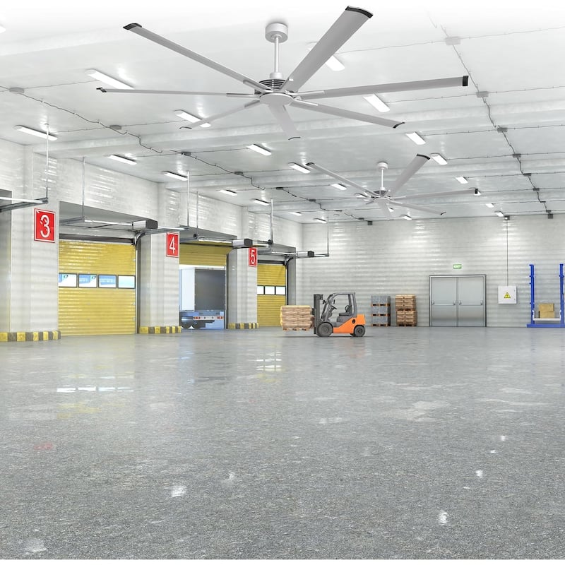 Ceiling Fan Modern 100" Industrial 7-Blade Silver Metal