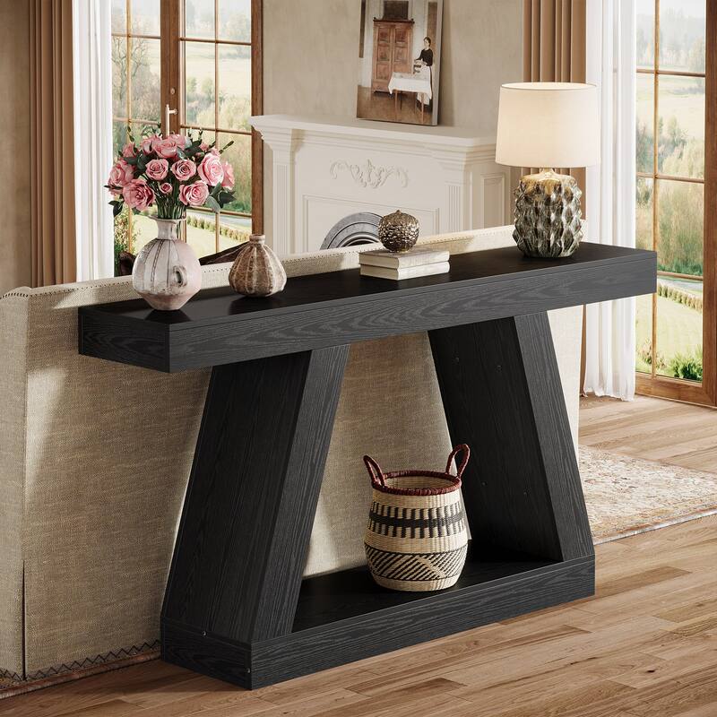 55 Inch Modern Black Console Table for Entryway