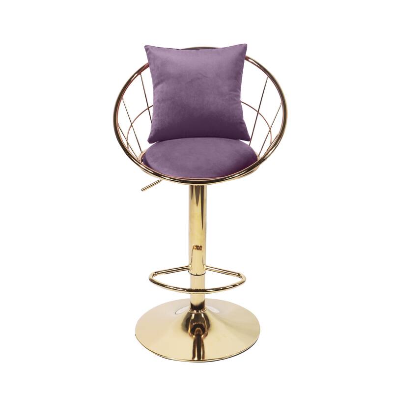 velvet bar chair,pure gold plated,unique design,360 degree rotation,adjustable height,Suitable for dinning room and bar,set of 2