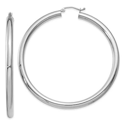 Curata 14k White Gold Polished 4mm Solid Classic Hoop Earrings - 25mm-65mm