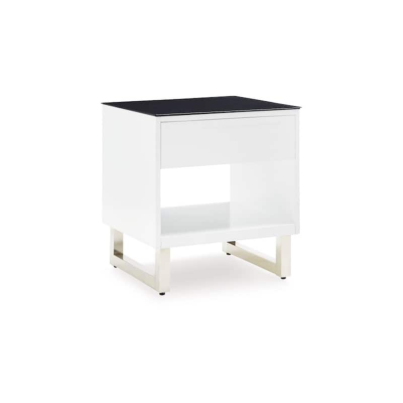 21.88 in. White and Black Rectangle Wood End Table with Storage Drawer for Convenience