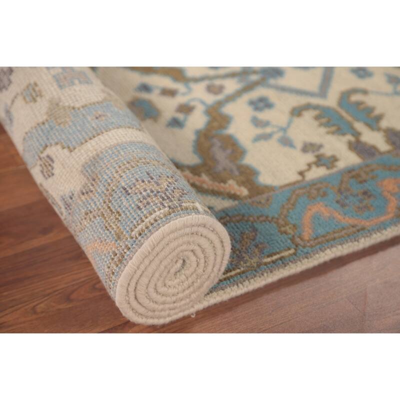 Earth Tone Oushak Runner Rug Hand-Knotted Wool Carpet - 2'7"x 7'9"
