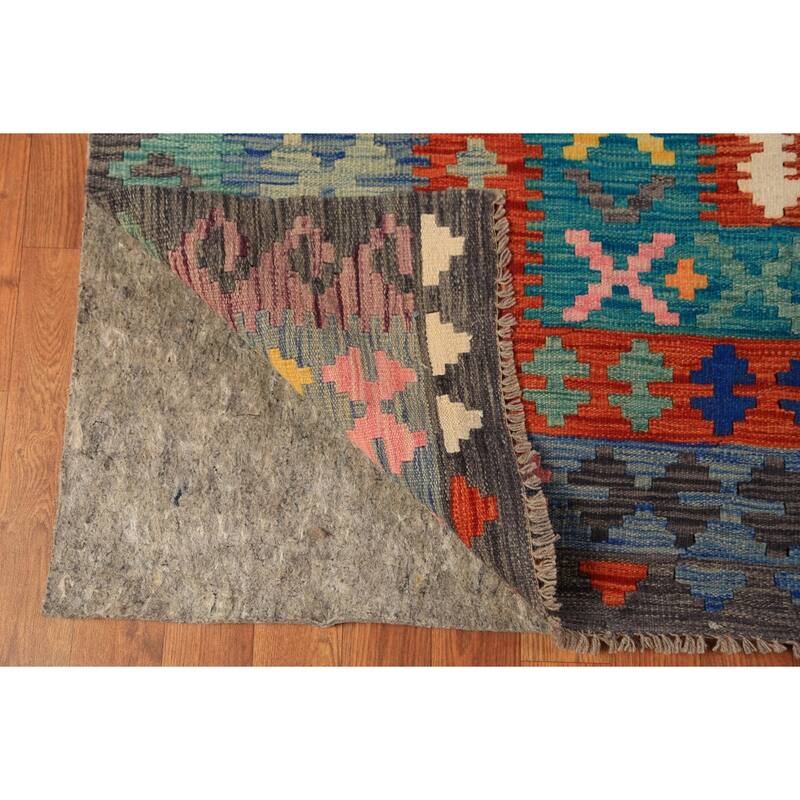 All-Over Geometric Kilim Large Rug Flatweave Oriental Wool Carpet - 9'10"x 16'1"