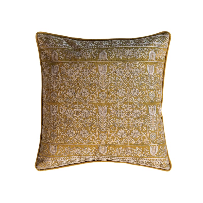 Cotton Velvet Pattern and Piping Pillow - 18.0"L x 0.5"W x 18.0"H - Multi