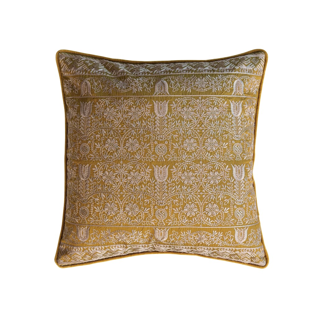 Cotton Velvet Pattern and Piping Pillow - 18.0"L x 0.5"W x 18.0"H