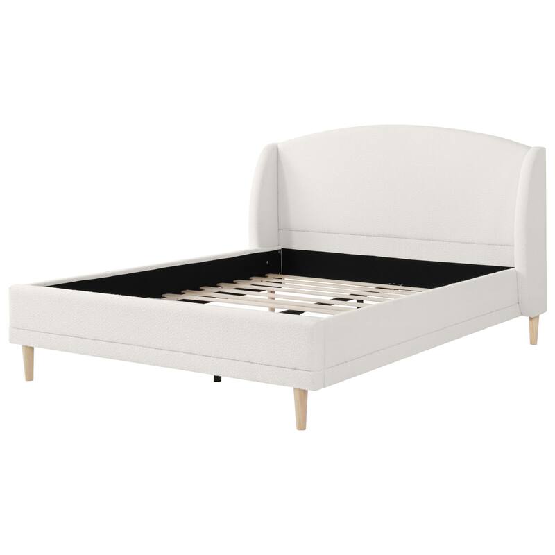 Queen Platform Bed with Wingback Headboard and Boucle Fabric