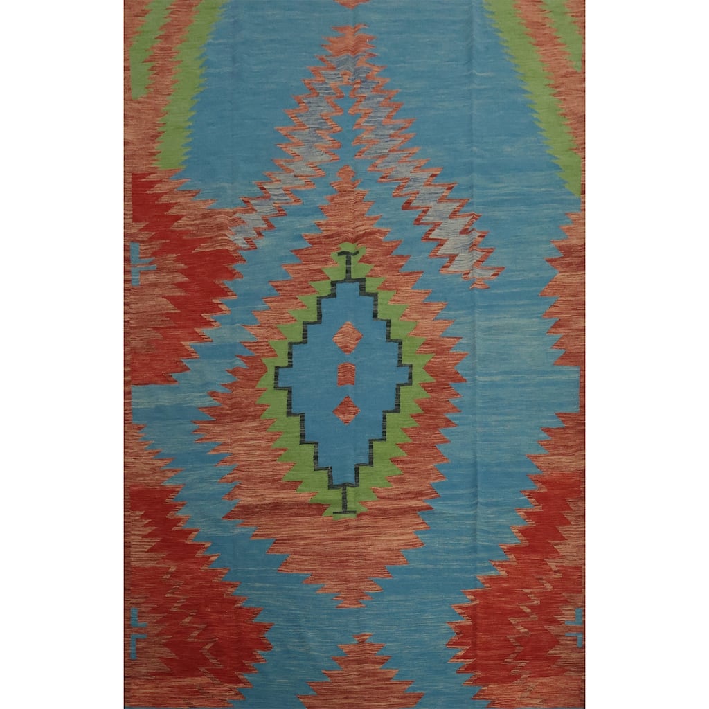Hand Woven Oriental 100% Wool Carpet Southwestern Modern Navy Blue & Blues Kilim Area Rug - 10' 1'' X 8' 0''