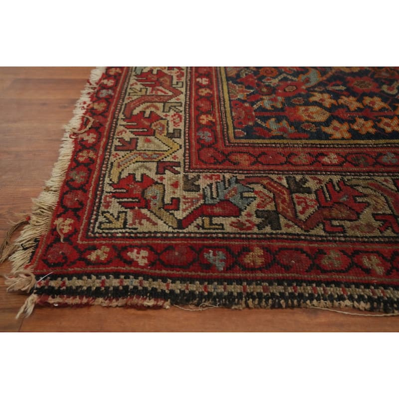 Hand Knotted Oriental 100% Wool Carpet Traditional Floral Navy Blue & Blues Malayer Area Rug - 11' 8'' X 5' 3''
