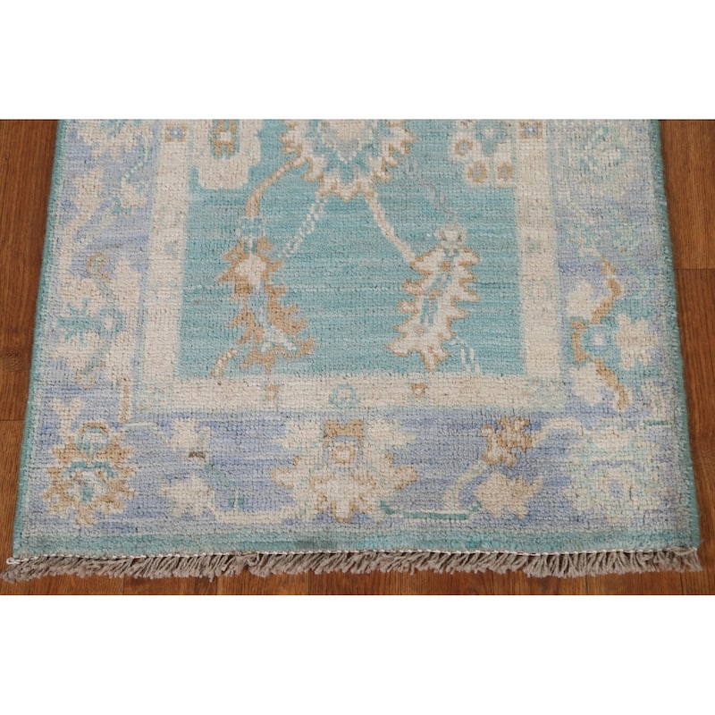 Hand Knotted Oriental 100% Wool Carpet Transitional Floral Navy Blue & Blues Oushak Area Rug - 2' 11'' X 2' 0''