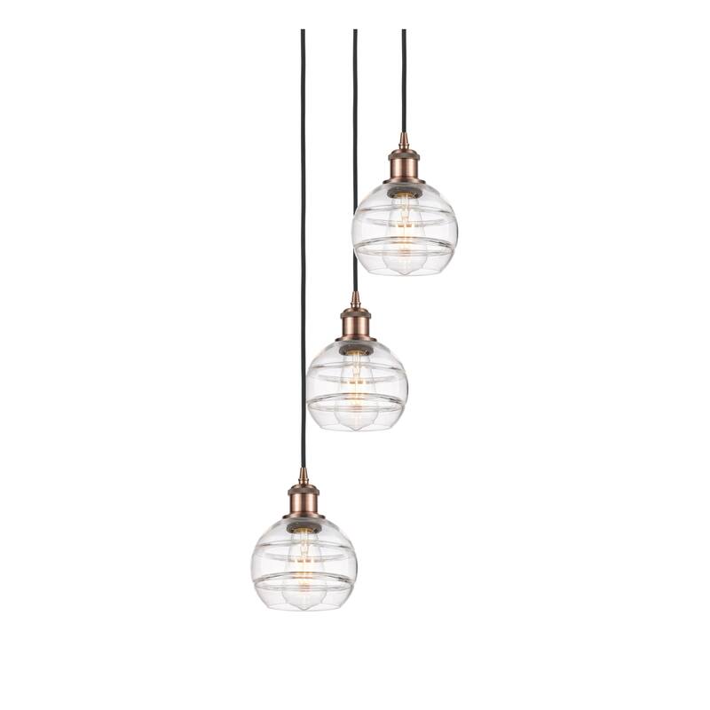 Innovations Lighting 113B-3P-24-12 Rochester Pendant Rochester 3 Light - Antique Copper / Clear
