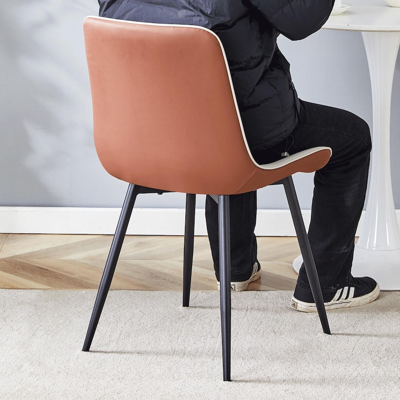 Extended Seat Cushion PU Dining Chair Set of 4 Ergonomic Design Lntegral Metal Leg Structure