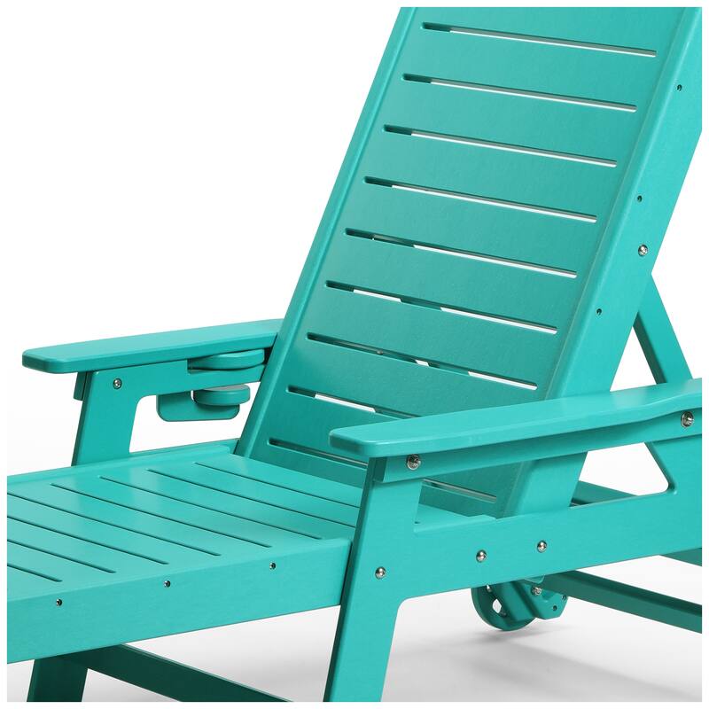 Brighton Outdoor Poly Reclining Chaise Lounge with Wheels & Cup Holder (Set of 4)