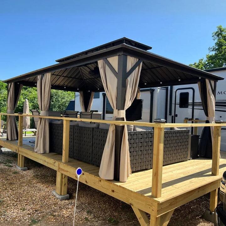 PURPLE LEAF Gazebo Outdoor Gazebo with Dual-Layer Galvanized Steel Double Roof Aluminum Gazebo with Netting and Curtains Bronze