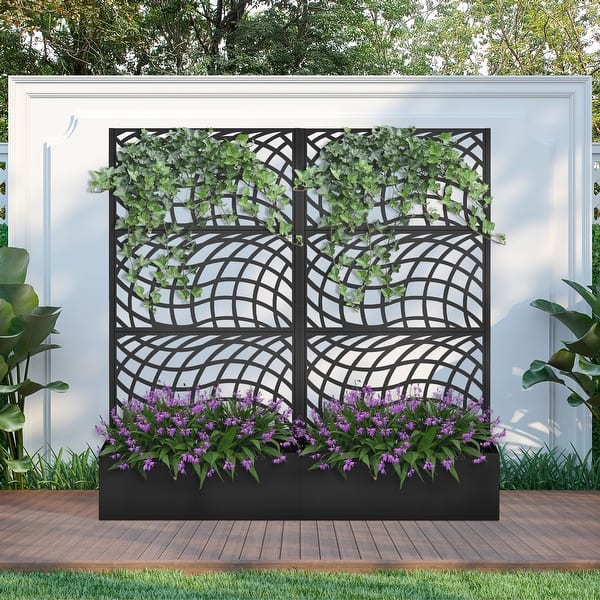 slide 2 of 5, Different patterns Iron Planting Box Climbing Frame with Privacy Screen 71x 35-street style-black - Black