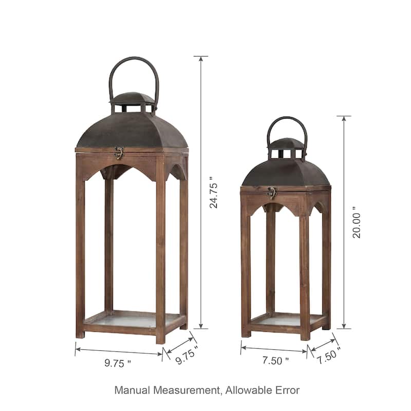 Glitzhome Set of 2 Farmhouse Church Style Hanging Candle Holders Wooden Lanterns Fall Wedding Decor