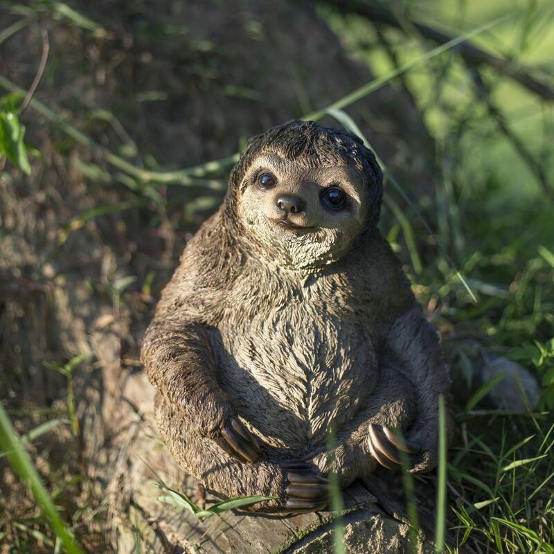 Sitting Sloth Outdoor Garden Statue - 14" - Brown