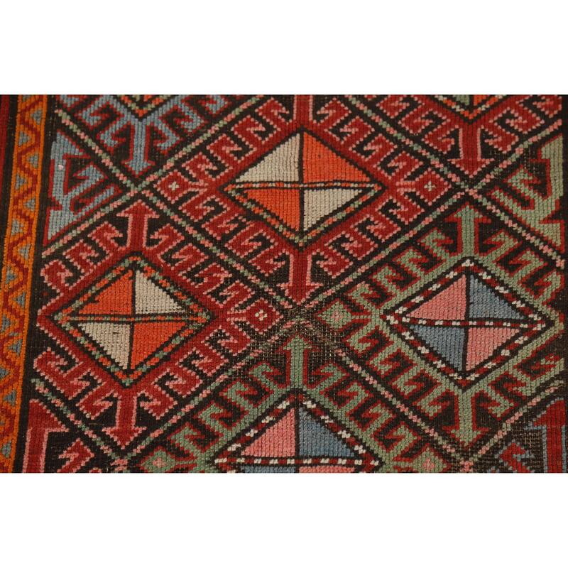 Hand Knotted Oriental 100% Wool Carpet Traditional Geometric Oranges & Rust Kazak Runner Rug - 8' 6'' X 3' 8''