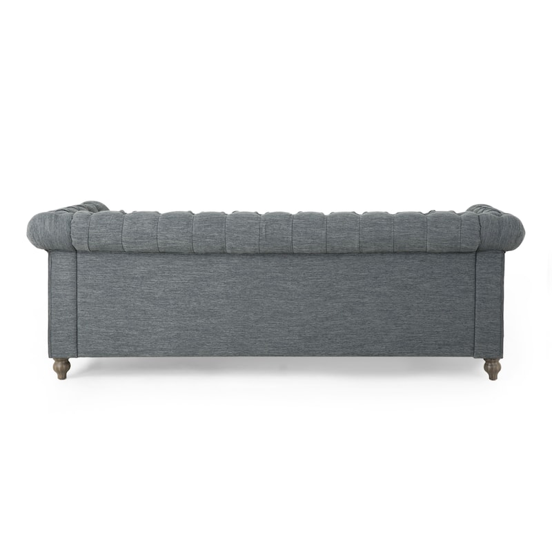 3-Seat Sofa with Retro Wood Legs, Tufted Upholstery - Durable Design