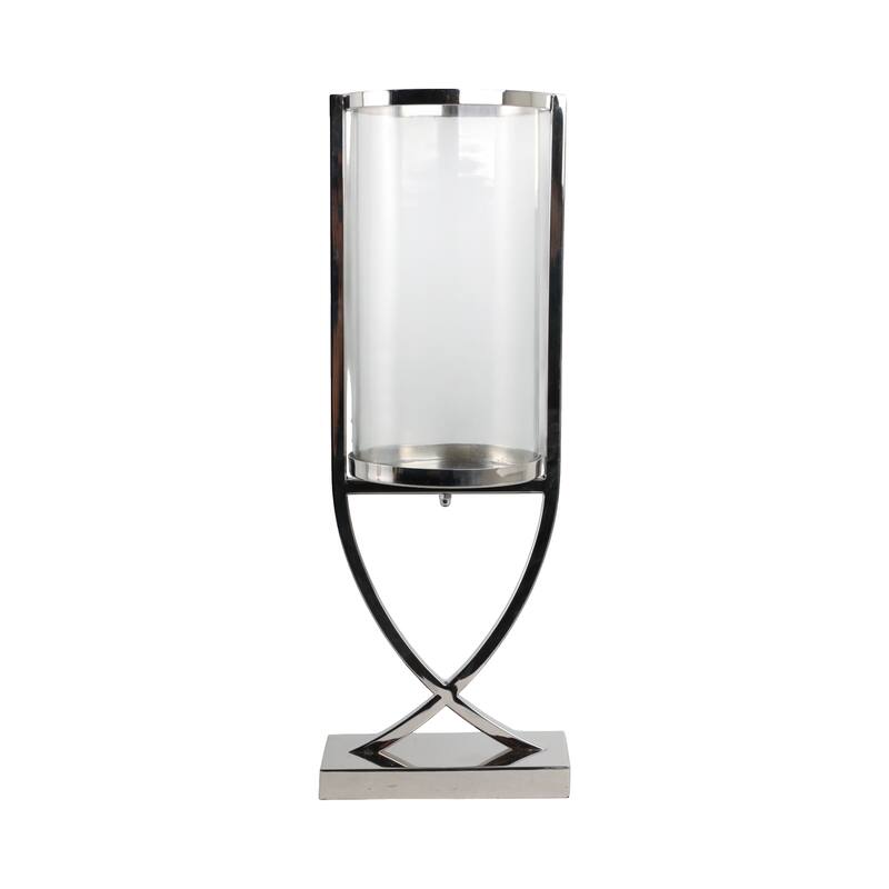 Modern Glass Pillar Candle Holder Decorative Lantern with Steel Frame