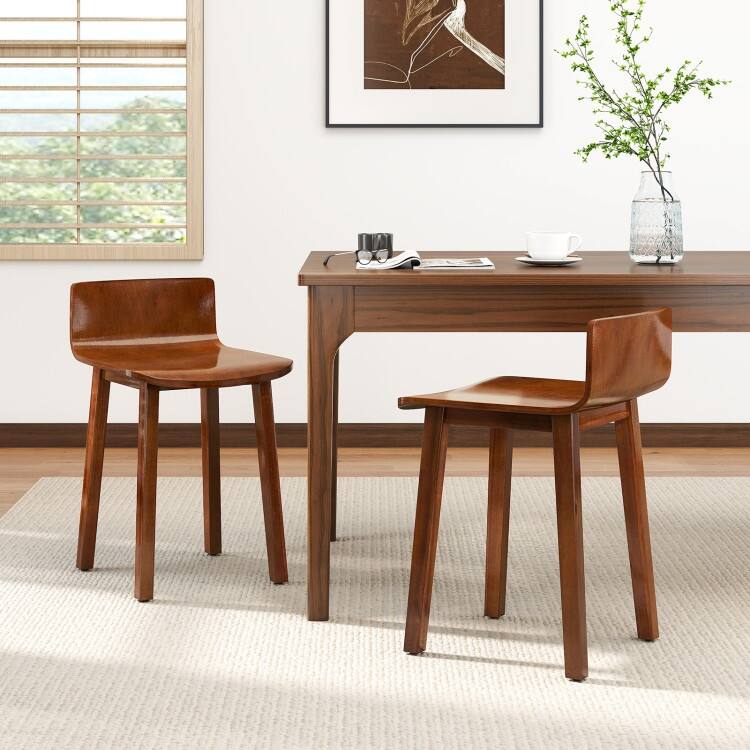 Brown Acacia Wood Dining Chairs Set of 2 with Ergonomic Design and Adjustable Foot Pads - 15" x 16.5" x 24.5"