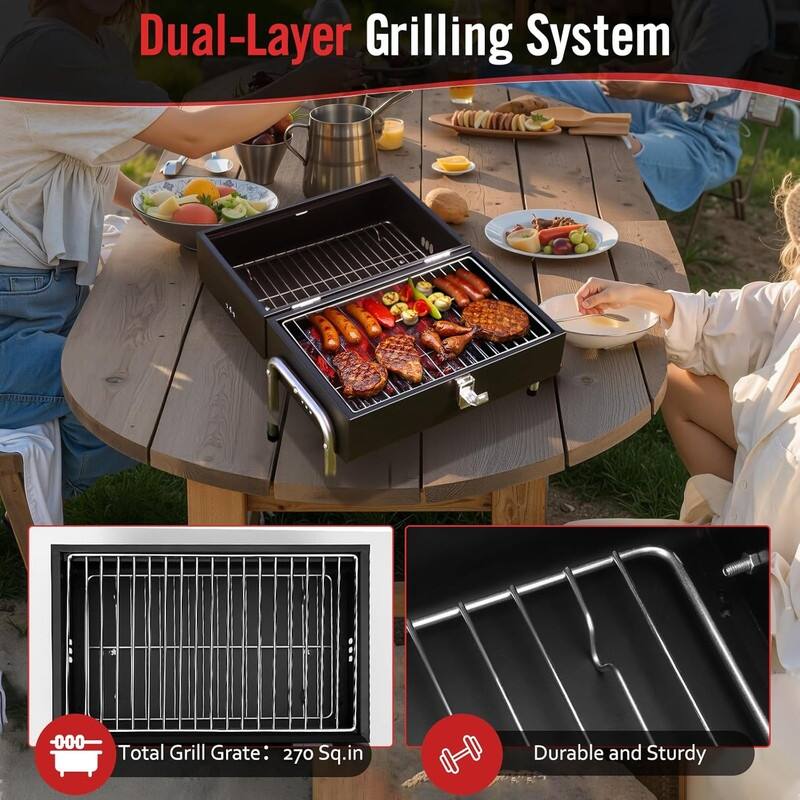 Portable Charcoal Grill, Table Top Small BBQ Grill