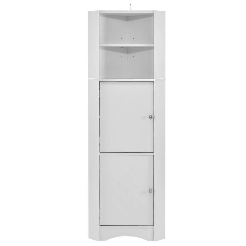 Tall Bathroom Corner Cabinet, Freestanding Storage Cabinet with Doors and Adjustable Shelves
