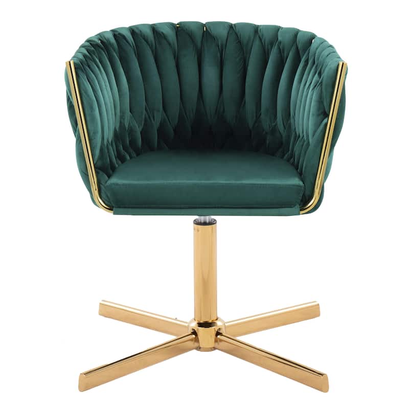 Silver Orchid Braided Erika Swivel Accent Chair - Green Velvet/Gold Metal
