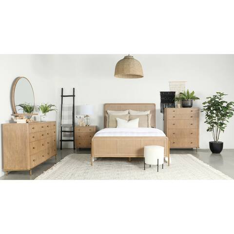 Stevie Sand Wash and Natural Cane 4-piece Upholstered Bedroom Set