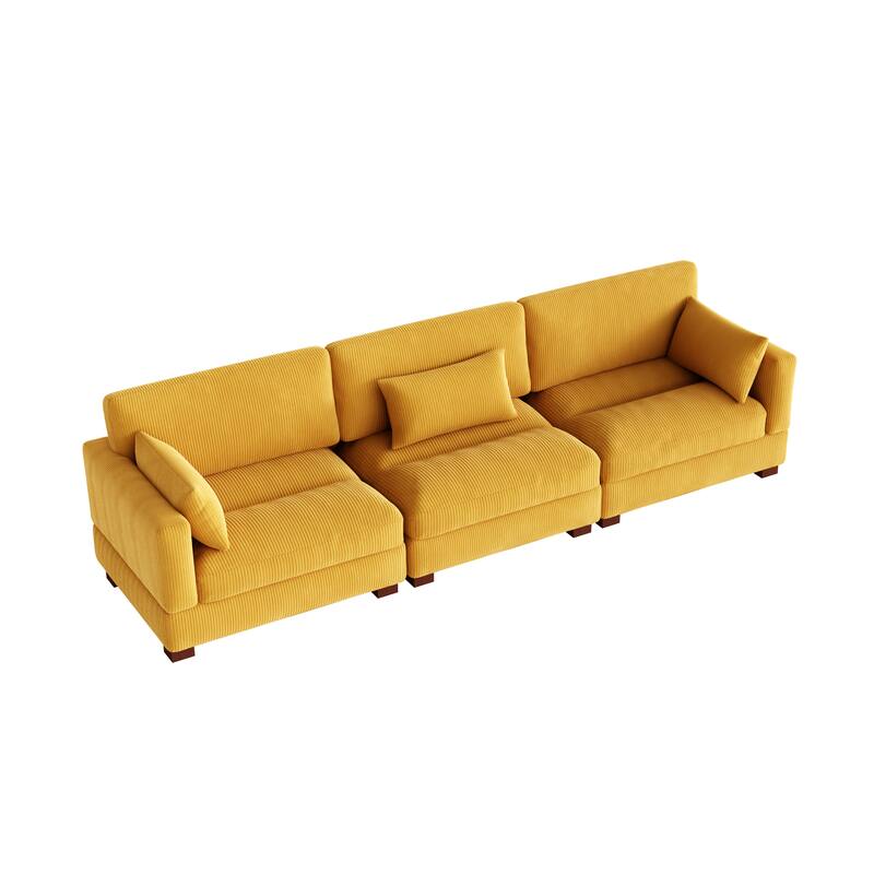 Corduroy Modular Sectional Sofa with Ottoman and Pillows