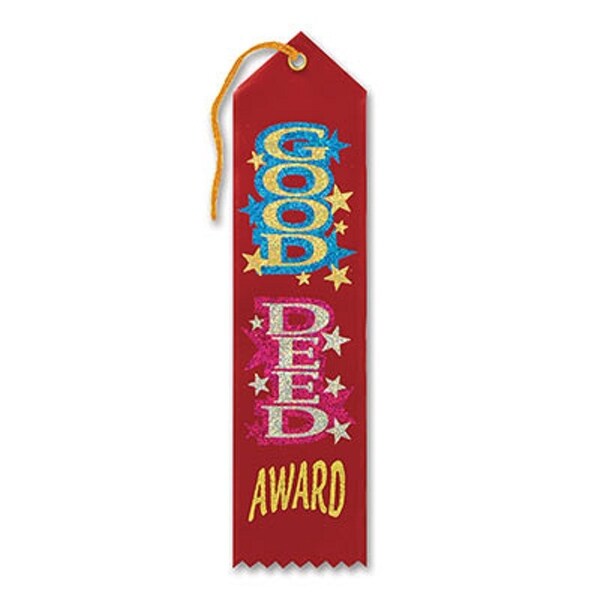 Pack of 6 Red "Good Deed Award" School Award Ribbon Bookmarks 8" - N/A