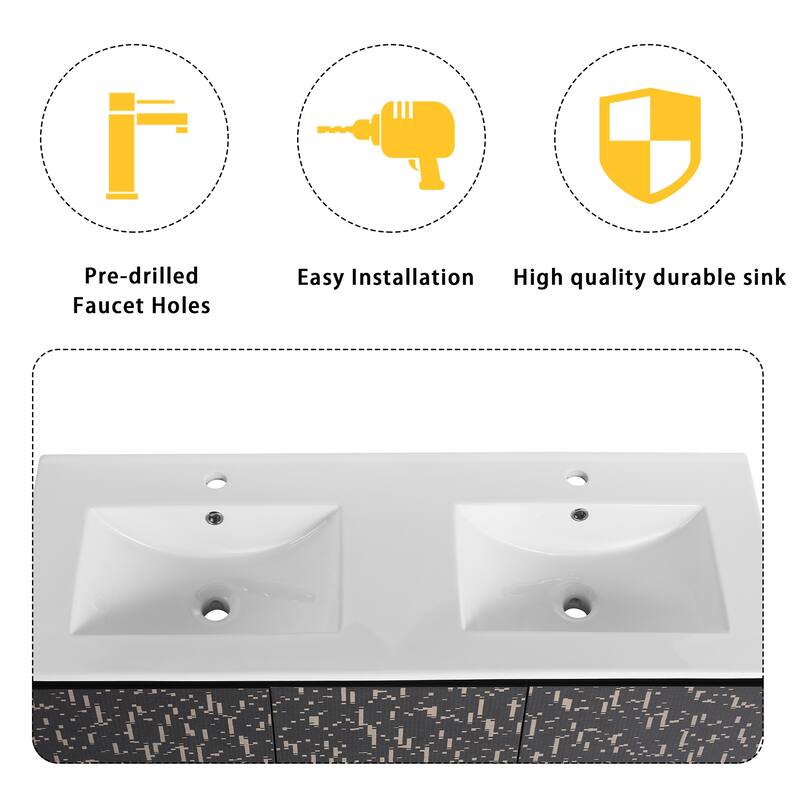 Plywood Wall Mounting Bathroom Vanity Set in Black with Integrated Ceramic Sink