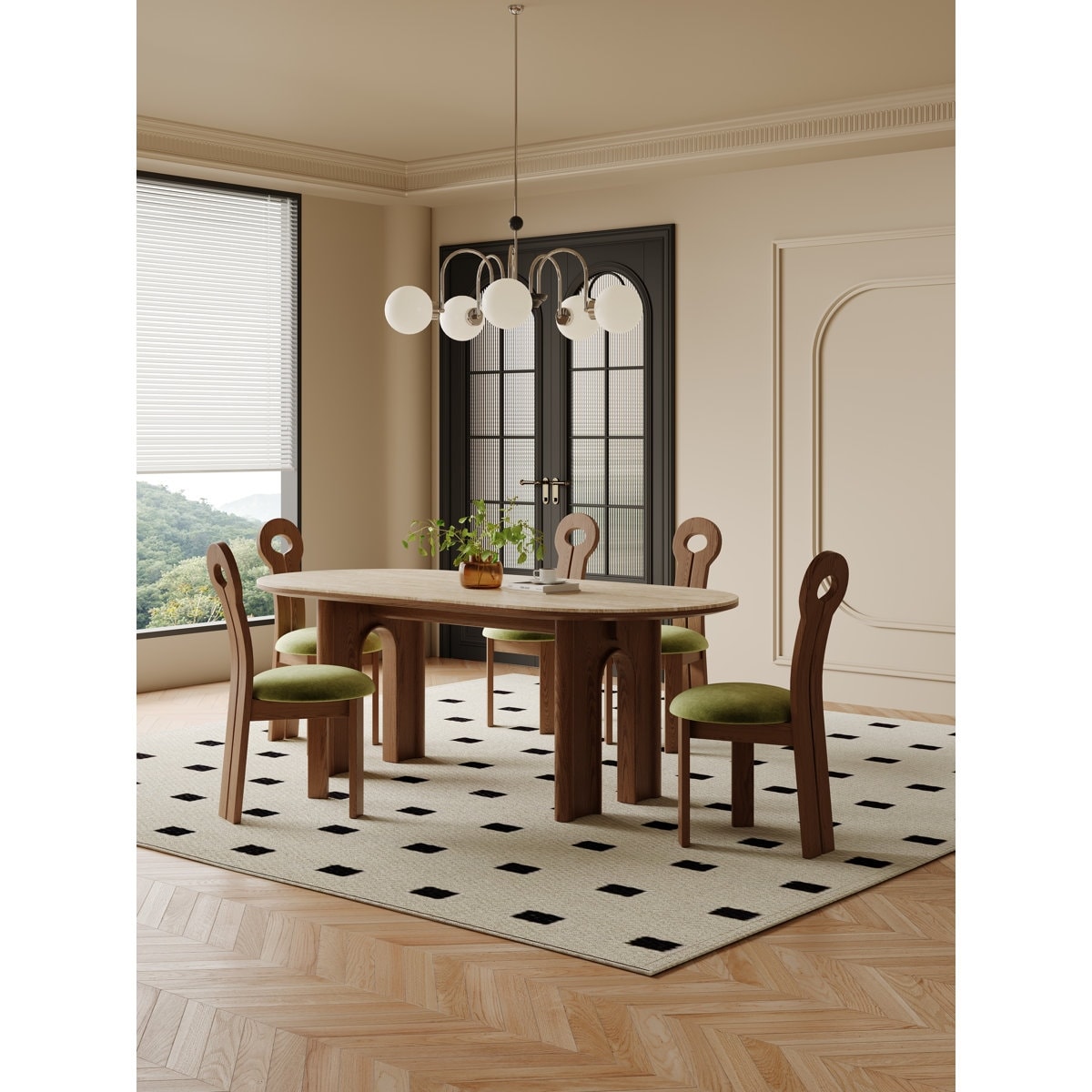 Dining Table Set with 4 Upholstered Dining Chairs