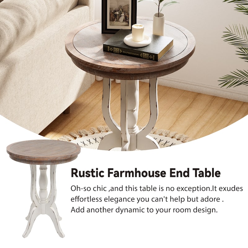 COZAYH Rustic Farmhouse End Table, Natural Top Side Table for Family, Dinning or Living Room, Handcrafted Finish, Modern