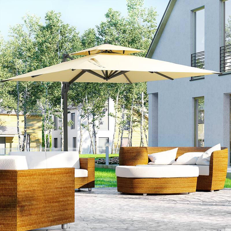 Outdoor Patio Umbrella, Hanging Cantilever Umbrella with Cross Base 360 Degree Rotation, for Deck Lawn Backyard and Pool - Beige