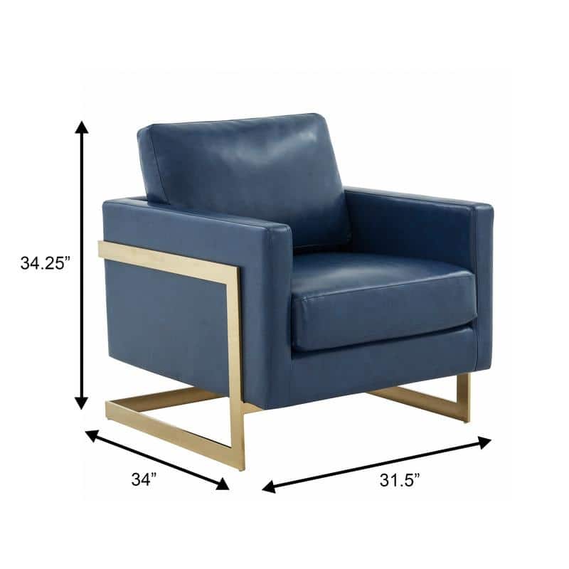 Lincoln Modern Boxy Design Leather Accent Armchair With Gold Frame Modern Single Seater Sofa for Living Room and Bedroom - 34"