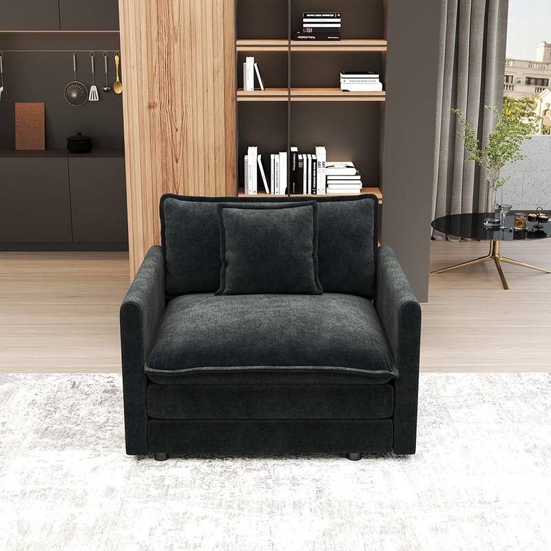 Modern Living Room Set, Upholstered Chenille Sofa with Pillows for Living Room, Chenille