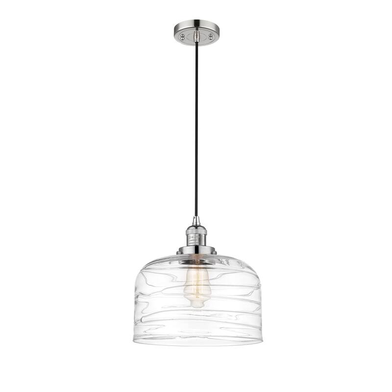 Innovations Lighting Franklin Restoration Bell - 1 Light 12" Cord Hung Mini Pendant - Polished Nickel/Clear Deco Swirl