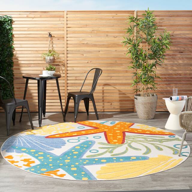 Nourison Aloha Coastal Beach Starfish Indoor/Outdoor Area Rug - 4' Round - Multicolor