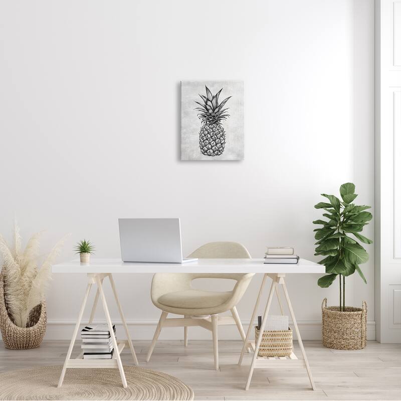 Stupell Bold Pineapple Line Drawing Rustic Pattern Black White Canvas Wall Art - Grey