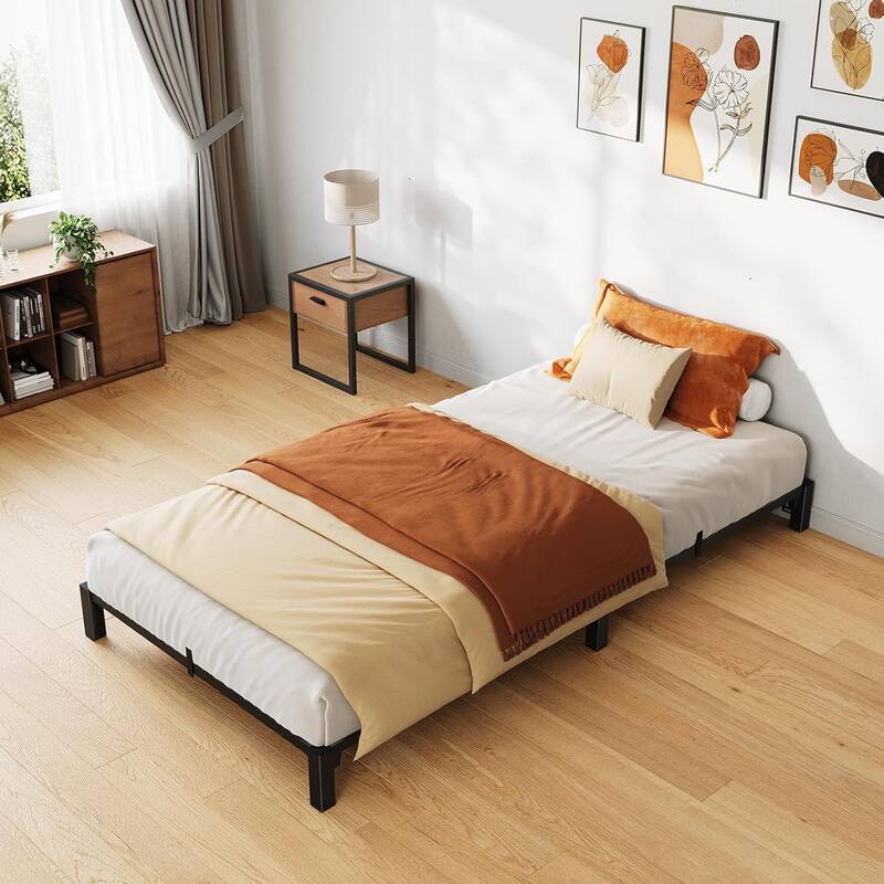 Bed Frame, Sturdy Metal Platform with Durable Iron Slat Support and Legs