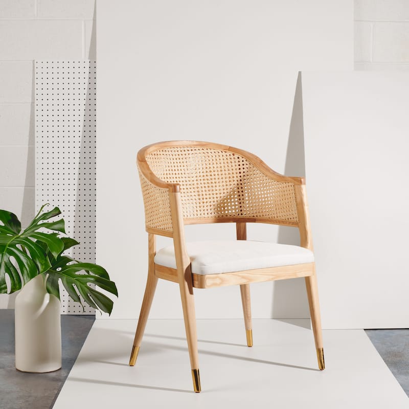 SAFAVIEH Couture Dominica Rattan Dining Chair - 23.4" W x 22.8" L x 33.6" H - 23"W x 23"D x 34"H - Natural