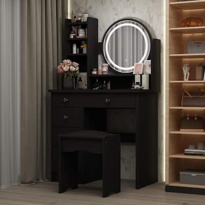 31.5'' W Makeup Vanity Set with Stool and Mirror LED Light Dressr