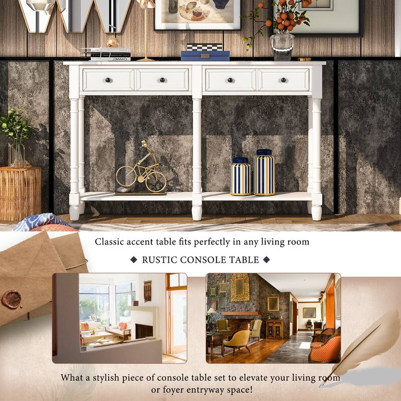 Console Table Sofa Table with 2-Drawers and Bottom Shelf